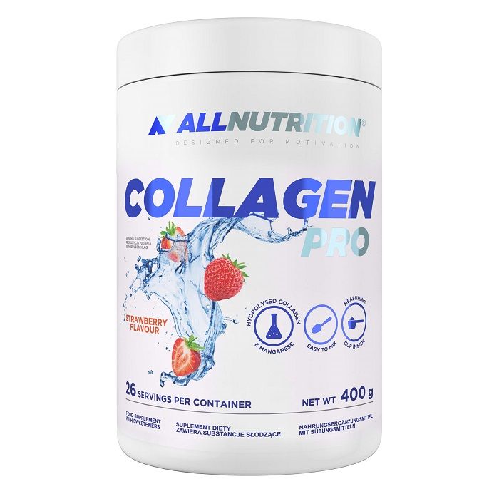 цена Allnutrition Collagen Pro Strawberry препарат, укрепляющий суставы и улучшающий состояние кожи, волос и ногтей, 400 g