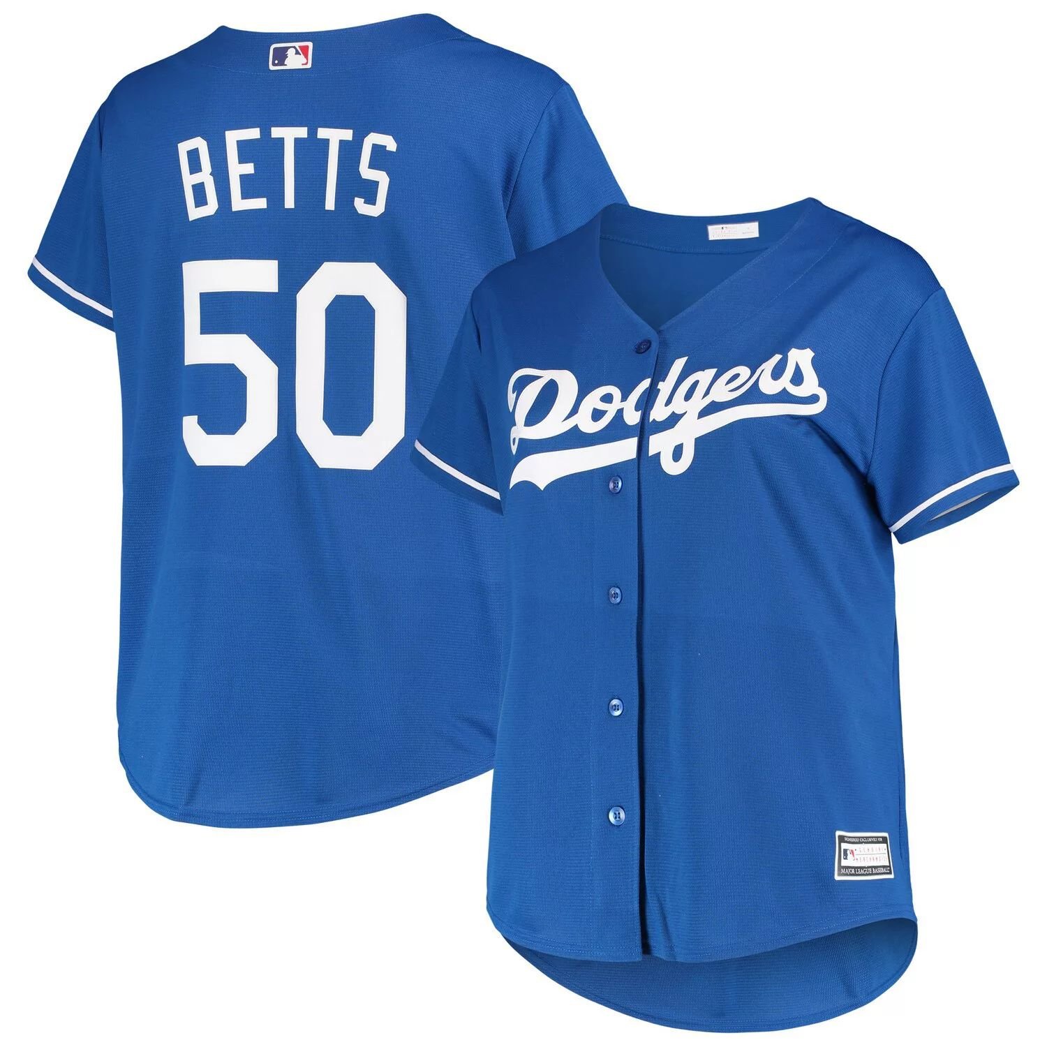 

Женская копия джерси большого размера Mookie Betts Royal Los Angeles Dodgers, реплика игрока