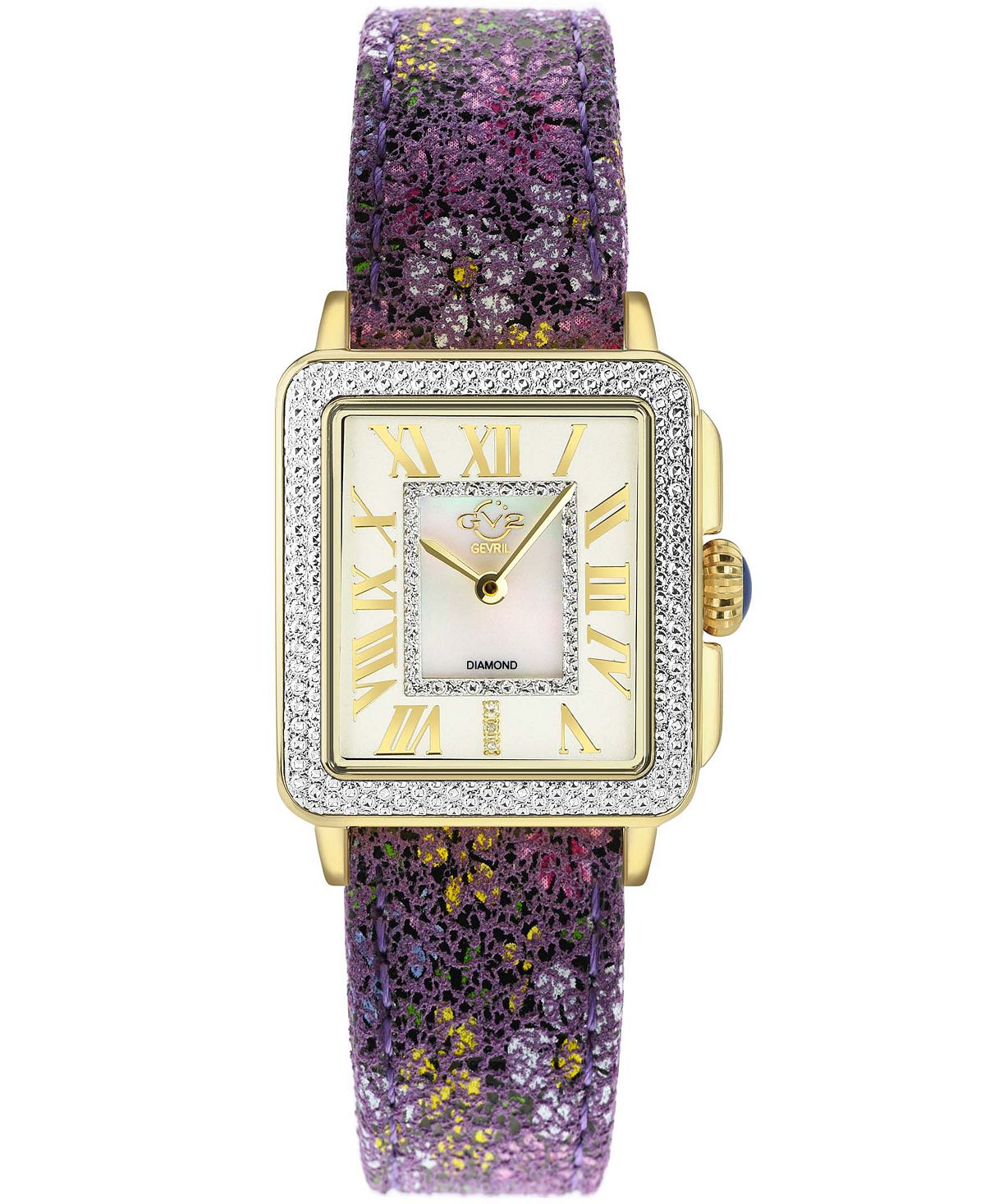 цена Женские швейцарские кварцевые часы Padova с цветочным принтом, фиолетовые кожаные часы, 30 мм GV2 by Gevril