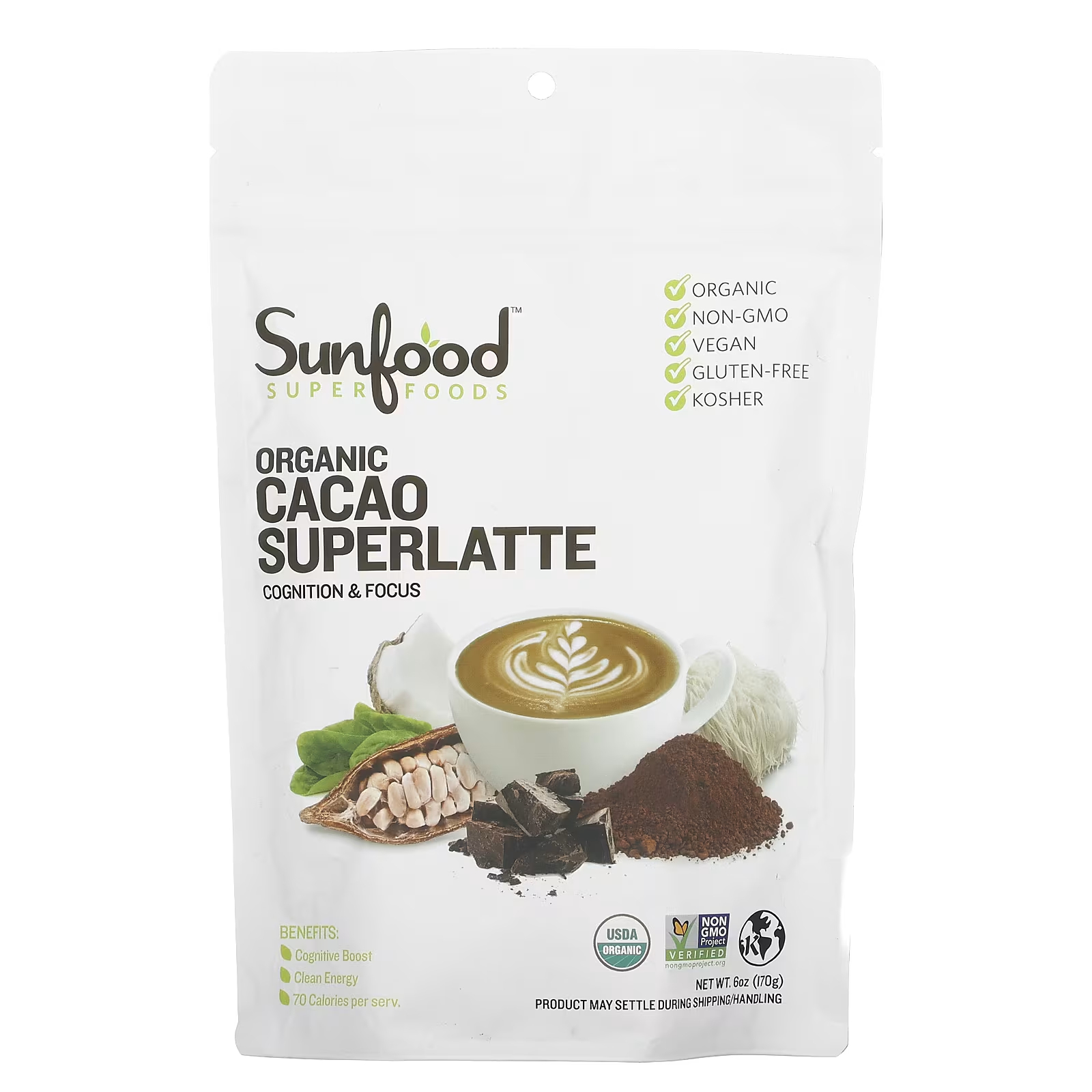 Sunfood органический суперлатте какао 170 г (6 унций) essential living foods органический протеиновый смузи supergreens 170 г 6 унций