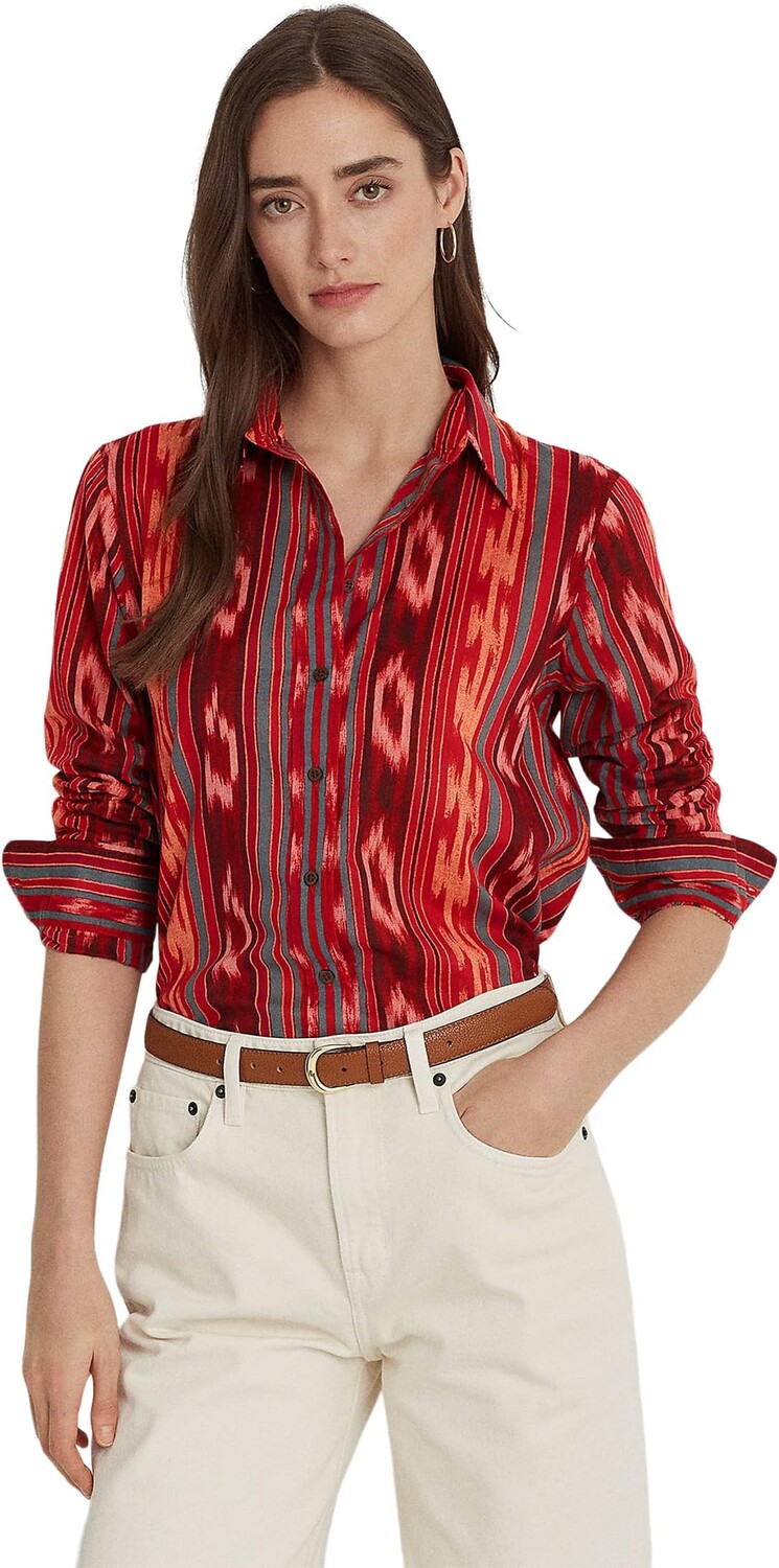 

Рубашка из хлопковой вуали Petite в геополоску LAUREN Ralph Lauren, цвет Fuchsia/Orange/Multi