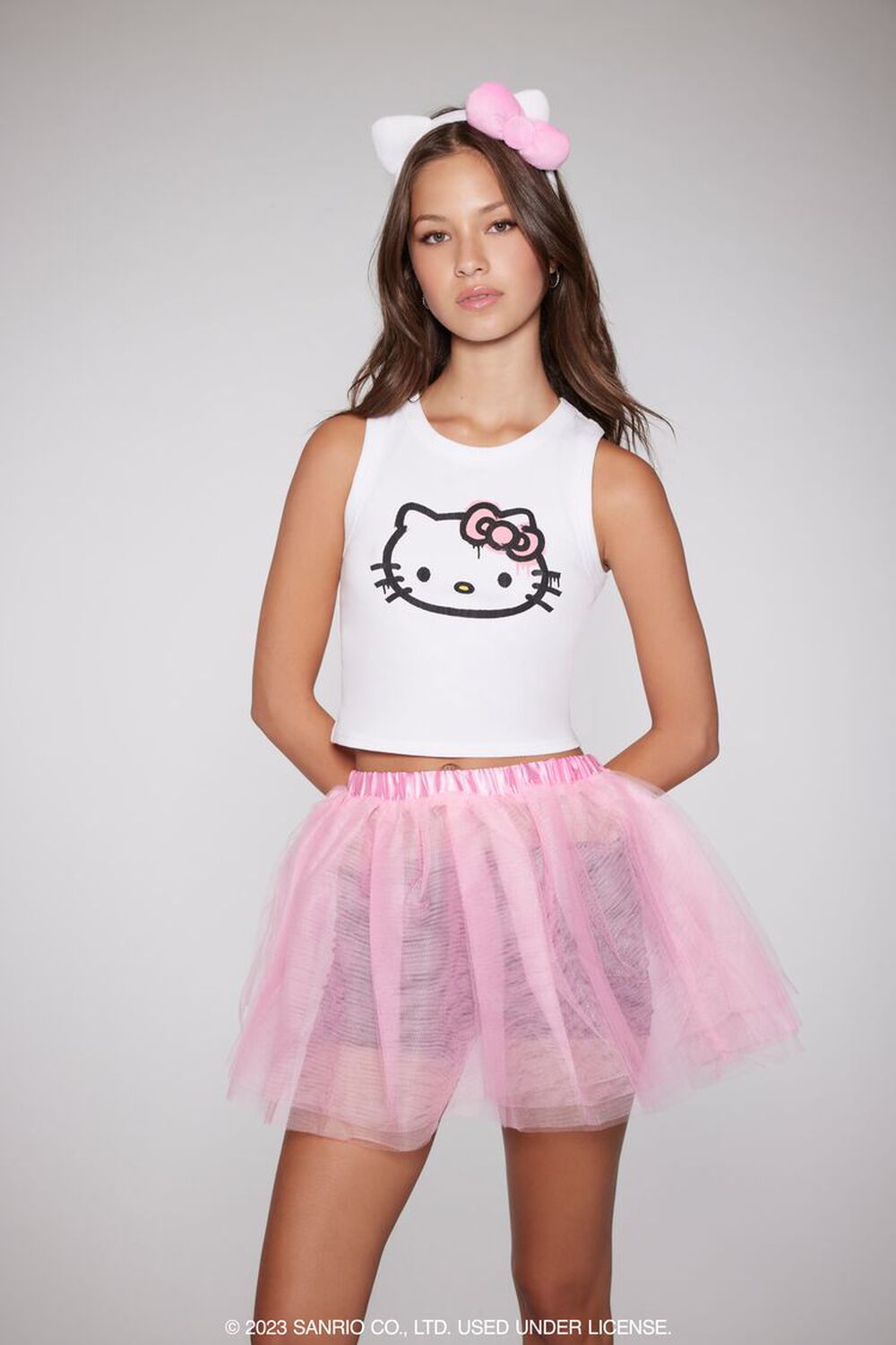 Майка Hello Kitty, комплект с юбкой-пачкой и повязкой на голову Forever 21, розовый