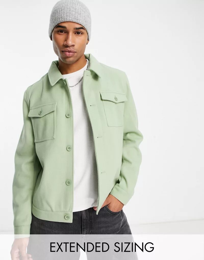 

Шерстяная куртка Harrington серо-зеленого цвета ASOS Harrington