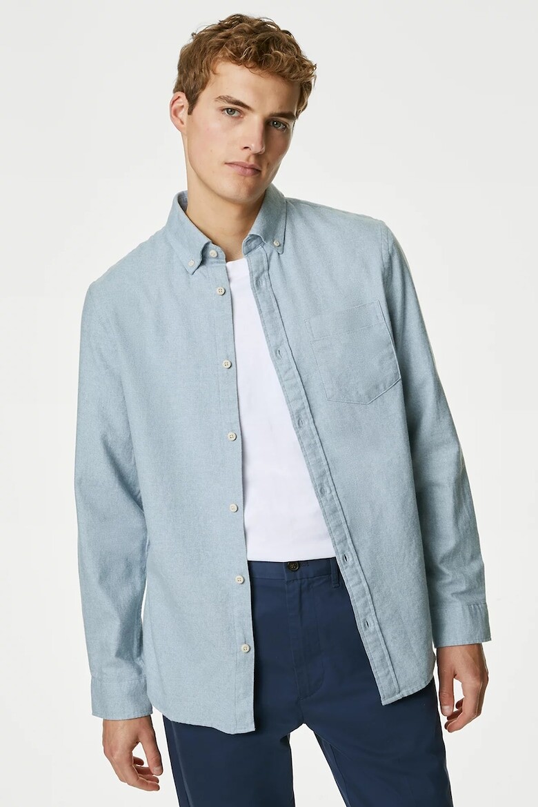

Хлопковая рубашка стандартного кроя Marks & Spencer, синий