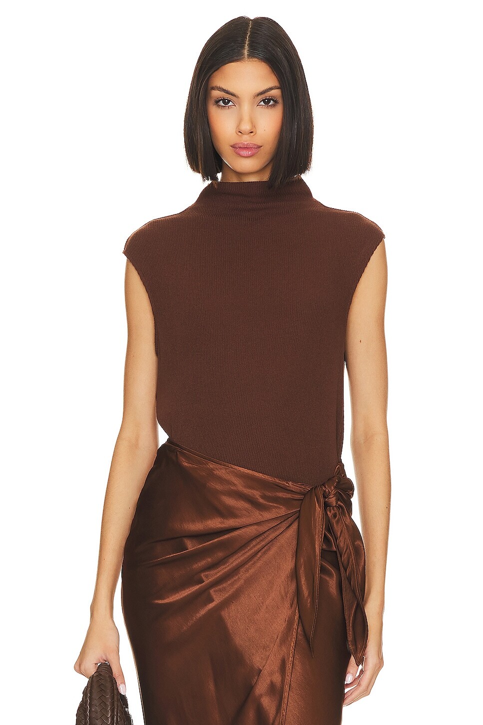 

Топ Enza Costa Sleeveless Knit Turtleneck, цвет Saddle Brown