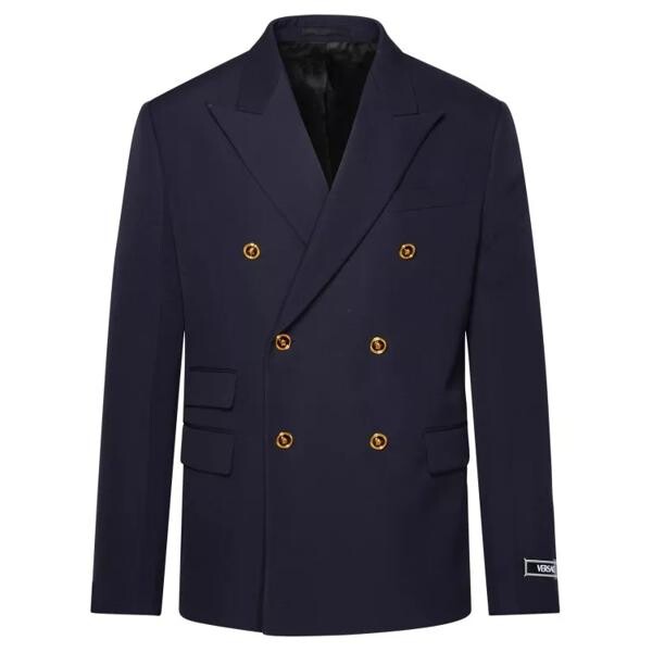 

Куртка virgin wool double-breasted blazer Versace, синий