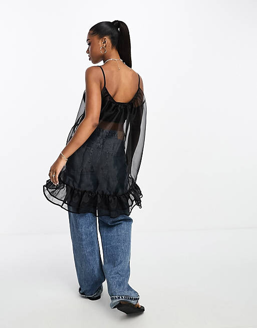 

Черное платье мини из прозрачной органзы ASOS DESIGN Festival