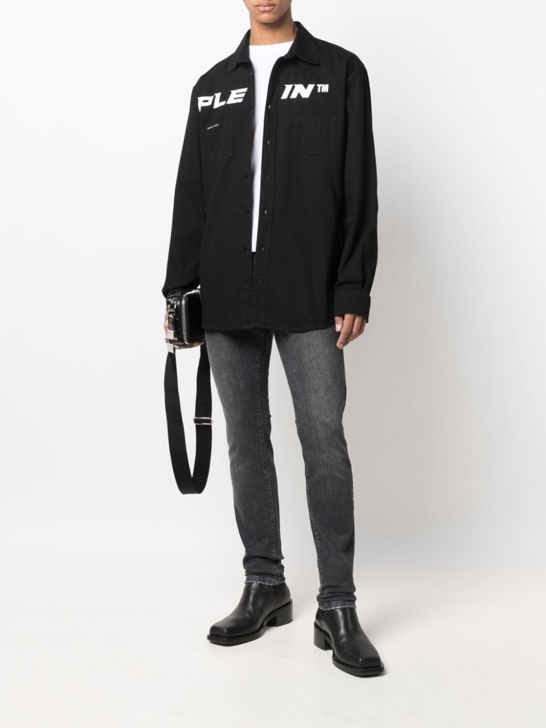 

Philipp Plein джинсовая рубашка с логотипом, черный