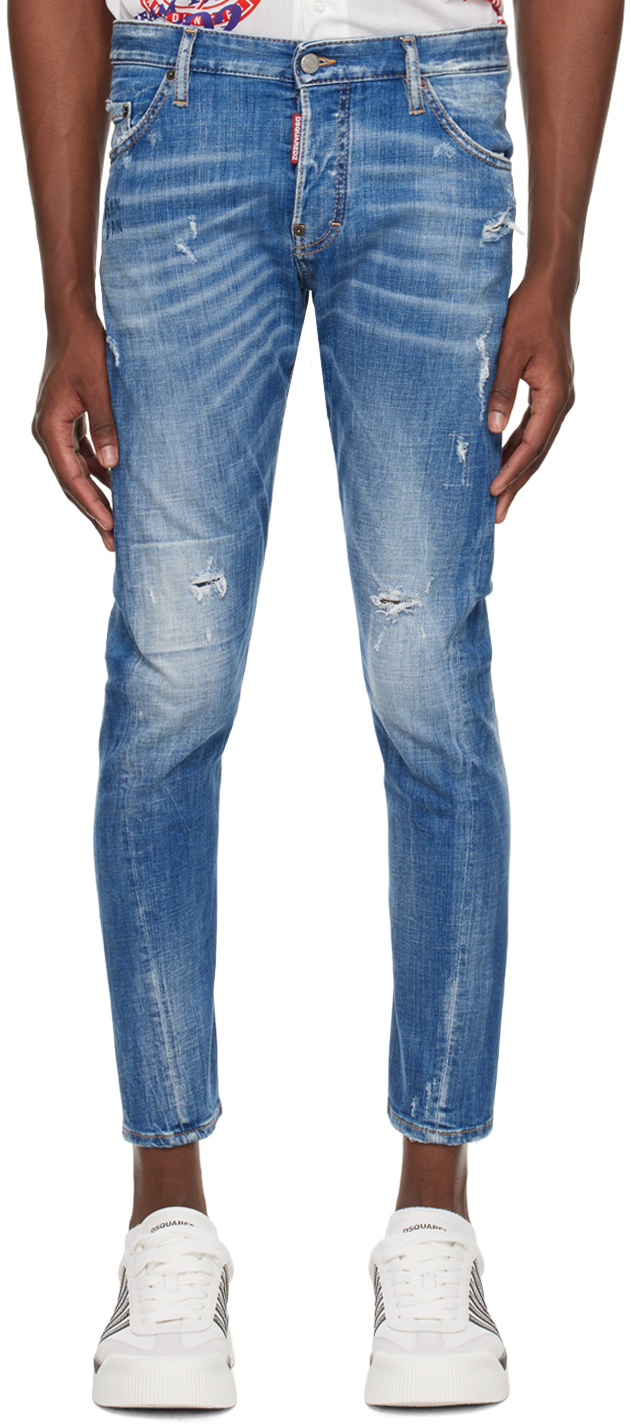 Синие сексуальные джинсы с заворотом Dsquared2 цена и фото