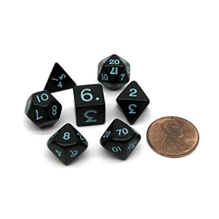 

Мини-набор многогранников — черный с синим (7), Dice - Mini (10mm)