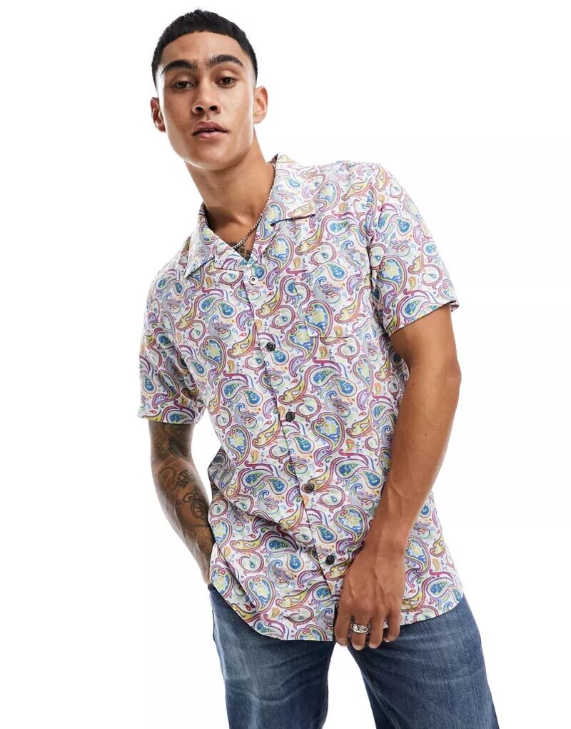 

Белая рубашка с короткими рукавами и узором пейсли Pretty Green Psychedelic, Серый, Белая рубашка с короткими рукавами и узором пейсли Pretty Green Psychedelic