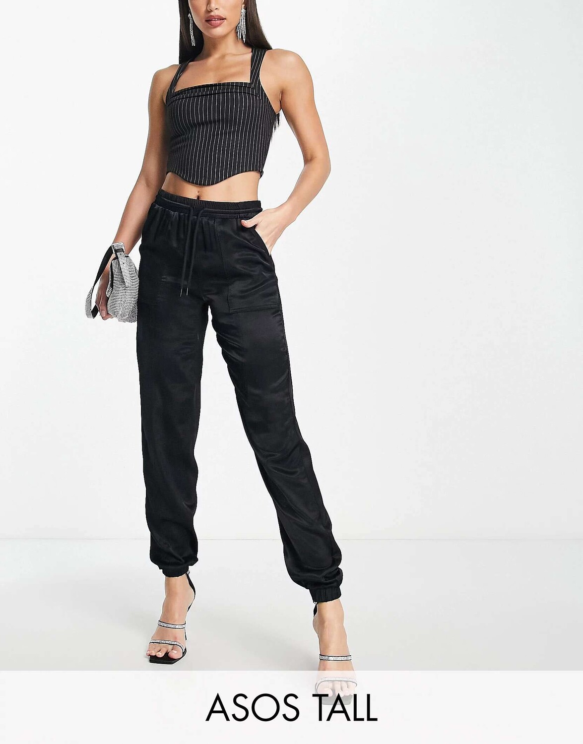 

Черные атласные джоггеры со швами ASOS Tall