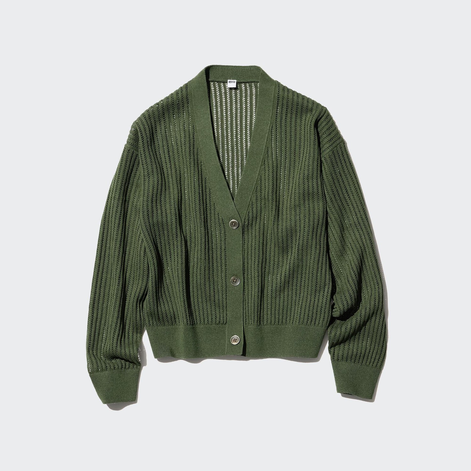 

Кардиган Uniqlo женский с v-образным вырезом в сеточку, оливковый