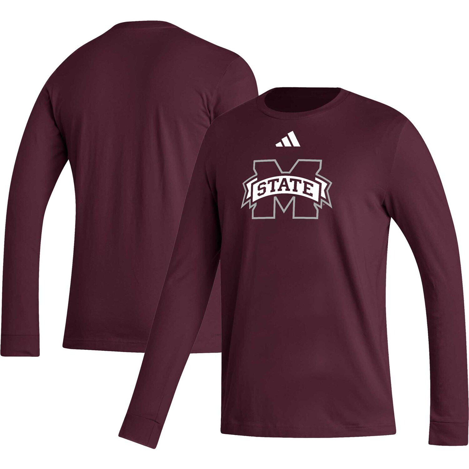 

Мужская темно-бордовая футболка с длинным рукавом и логотипом Mississippi State Bulldogs adidas, Красный