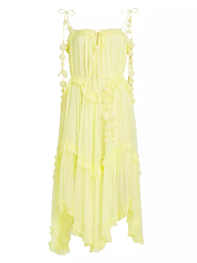 Платье миди с струящейся цветочной аппликацией Zimmermann, цвет lemon