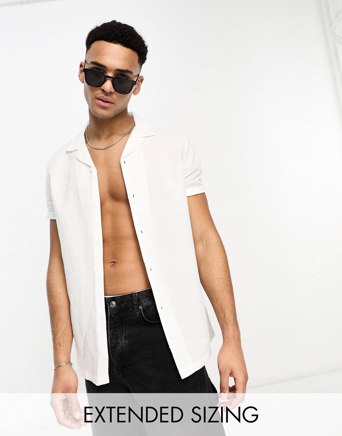 

Белая рубашка с отворотами из льна ASOS DESIGN