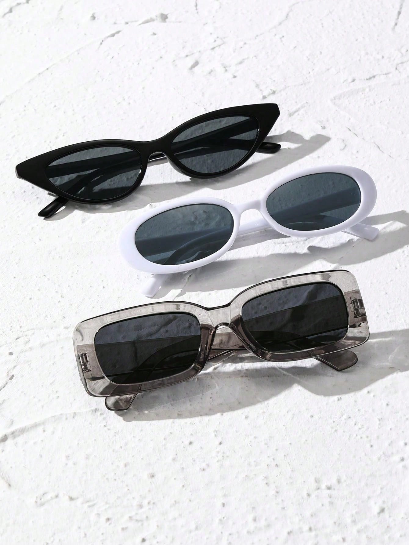 цена 3 шт. женские модные пластиковые солнцезащитные очки с геометрическим рисунком Y2K для ежедневных путешествий
