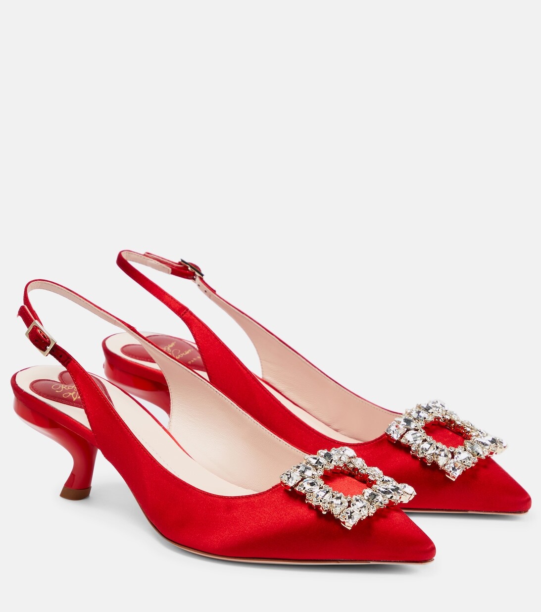 

Атласные туфли Virgule с ремешком на пятке Roger Vivier, красный