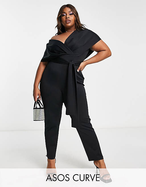 

Черный комбинезон с аквалангом с приспущенными плечами ASOS DESIGN Curve