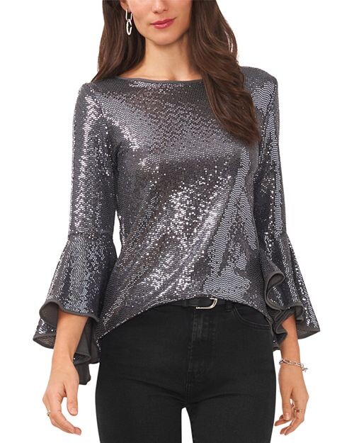 

Блестящий топ с рукавами-колокольчиками VINCE CAMUTO, цвет Silver