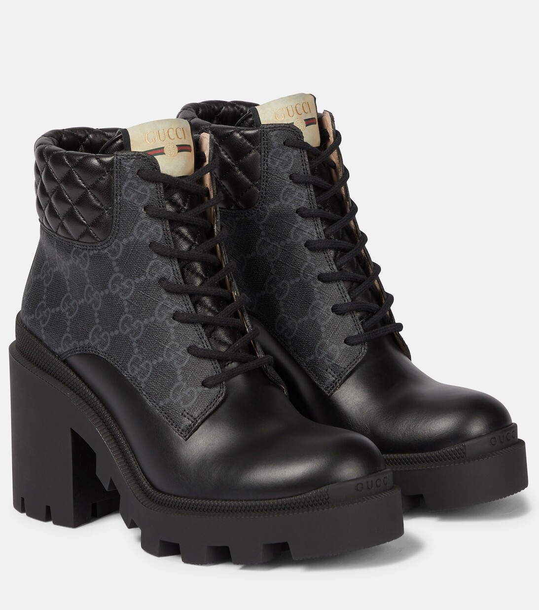 

Ботинки на шнуровке из ткани и кожи с узором GG Gucci, черный