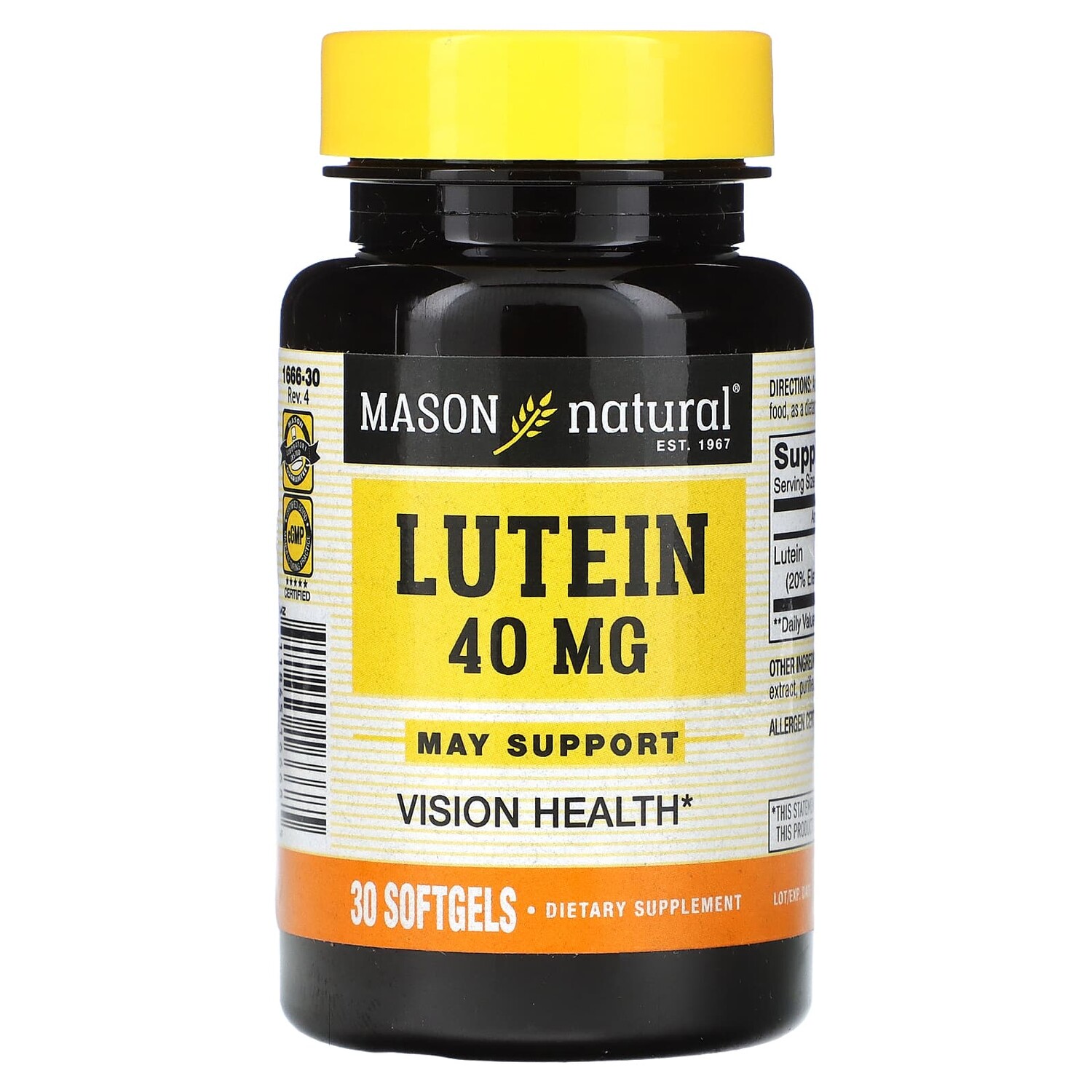 

Лютеин, 40 мг, 30 мягких таблеток, Mason Natural