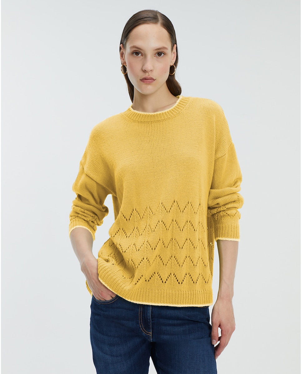 Женский свитер с круглым вырезом и ажурными деталями Andam, бежевый