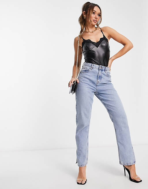 

Черный топ-комбинезон с кружевной отделкой ASOS DESIGN