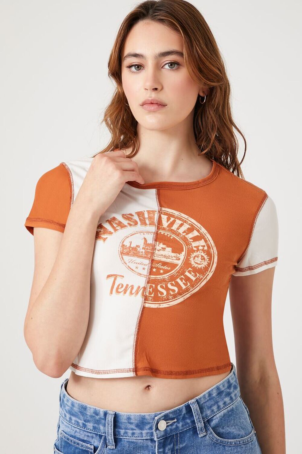 

Укороченная футболка с цветными блоками Nashville Forever 21, оранжевый