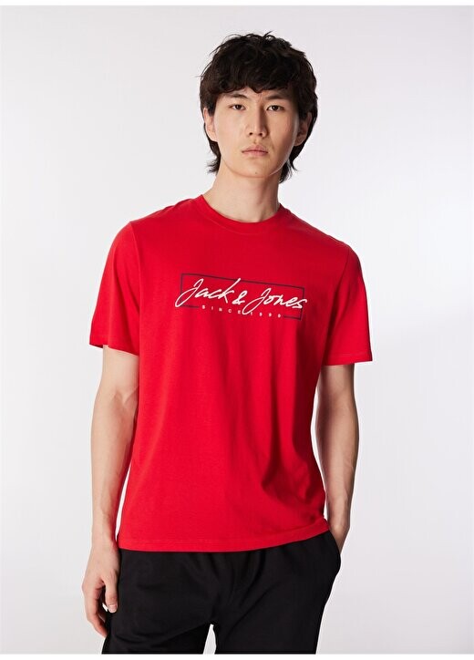 

Красная мужская футболка с круглым вырезом JJZURI TEE SS CREW NECK LN Jack & Jones, красный