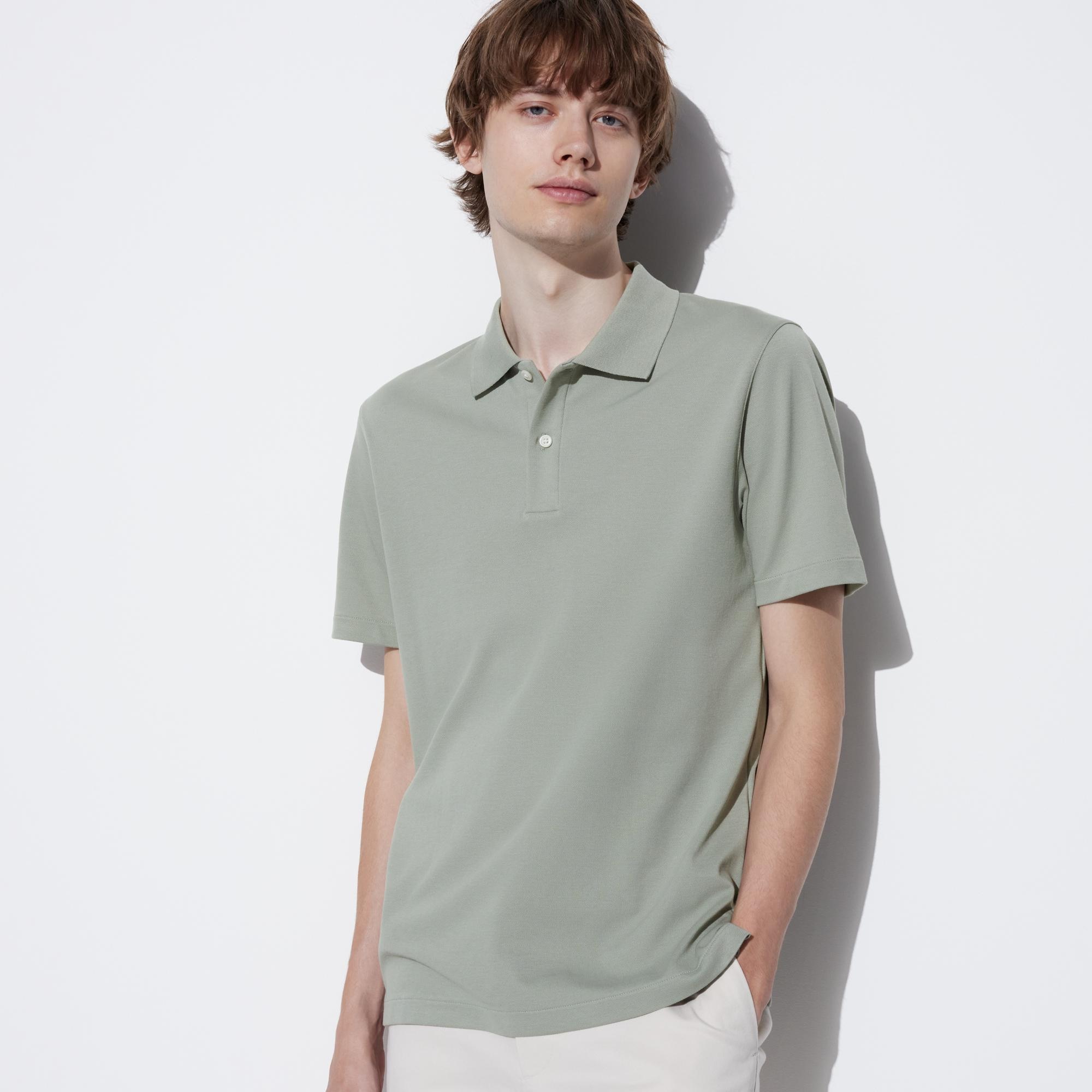 Рубашка-поло UNIQLO AIRism Kanoko из хлопка с коротким рукавом, светло-зеленый