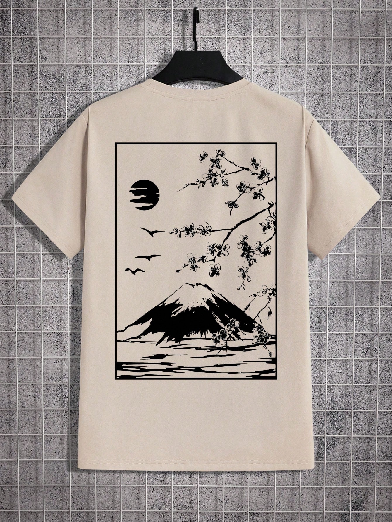 Мужская футболка с коротким рукавом с принтом Mt.Fuji и Cherry Blossom, хаки