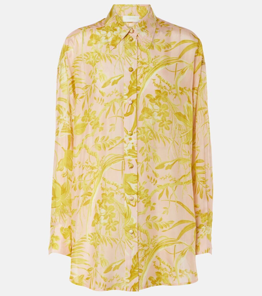 

Рубашка из шелкового атласа с цветочным принтом Pop Relaxed Zimmermann, цвет pink/gold floral