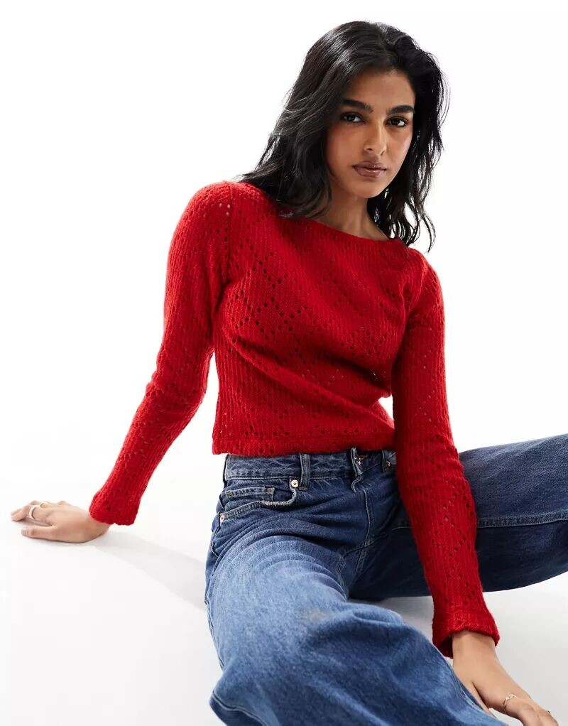 

Красный вязаный топ с разрезным вырезом ASOS