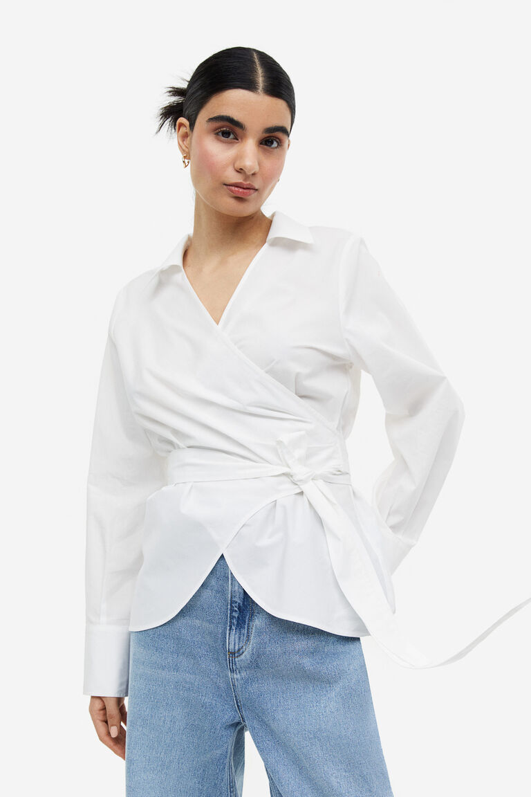 Блузка и поясом H&M, белый
