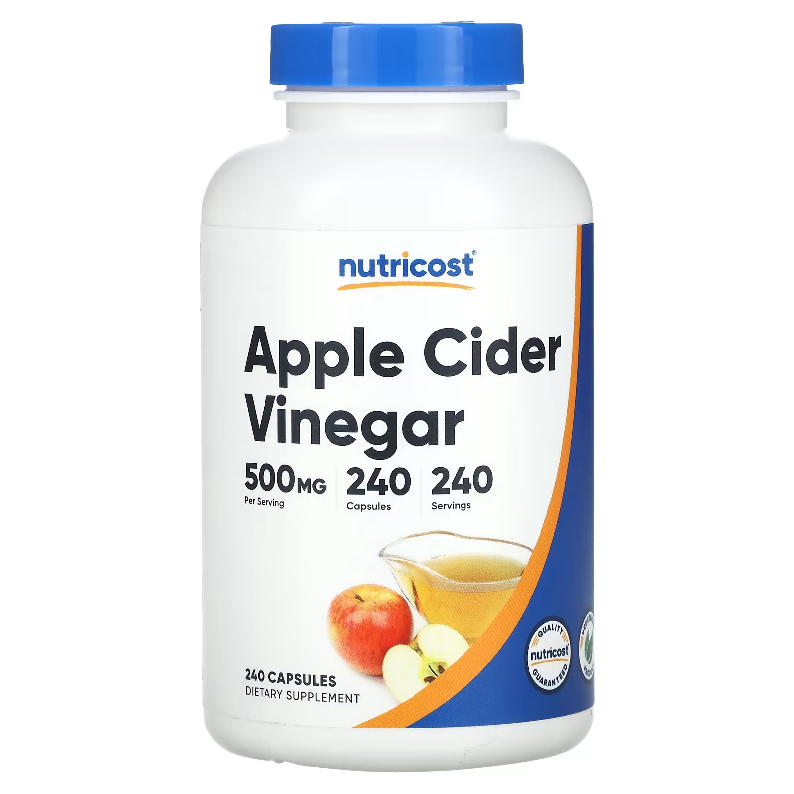 Яблочный уксус Nutricost, 500 мг, 240 капсул пищевая добавка bubs naturals с яблочным уксусом 60 жевательных конфет