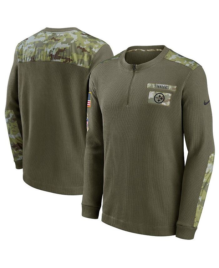 

Мужская оливковая утепленная футболка с длинными рукавами Pittsburgh Steelers 2021 Salute To Service Henley Nike, зеленый