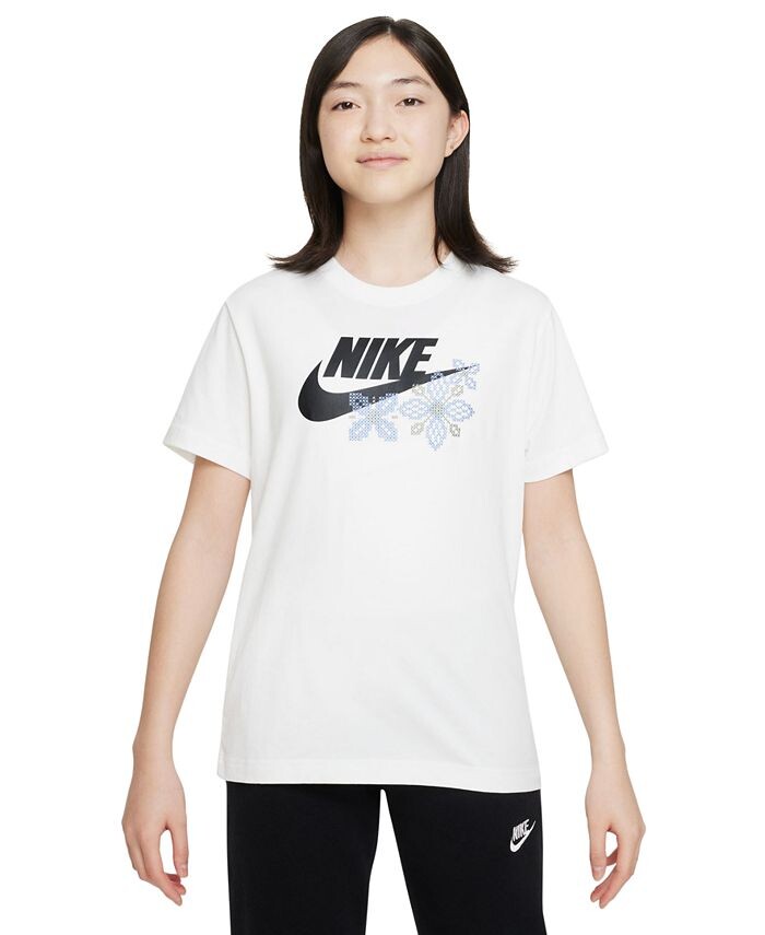 

Спортивная одежда Хлопковая футболка для девочек Nike, белый