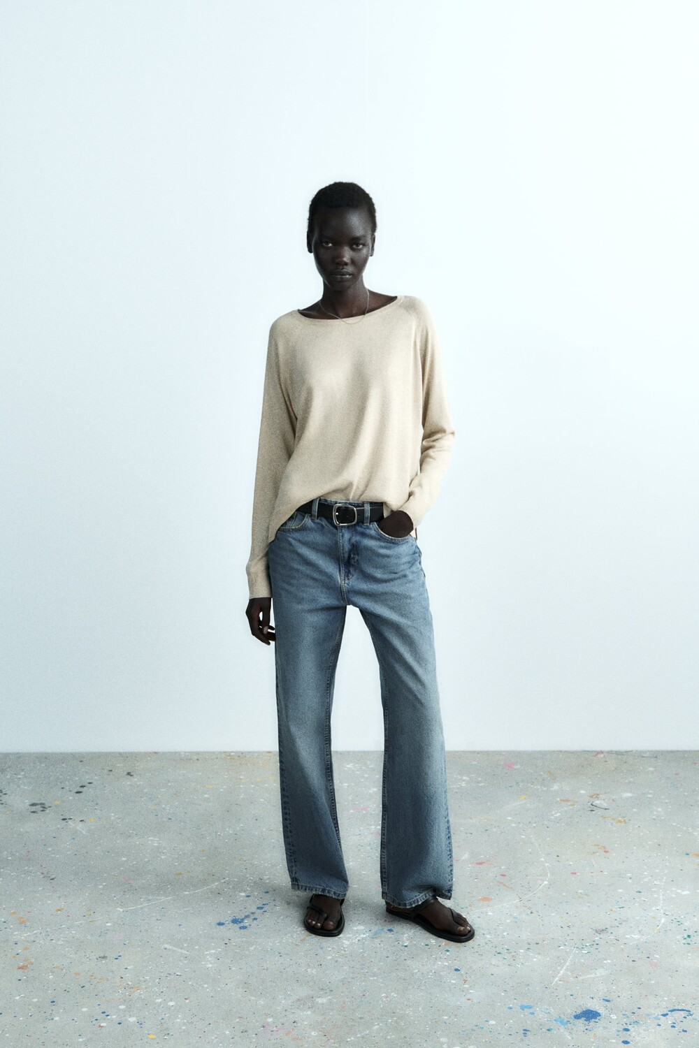 

Вязаный свитер из блестящей пряжи Zara, золотой, Желтый