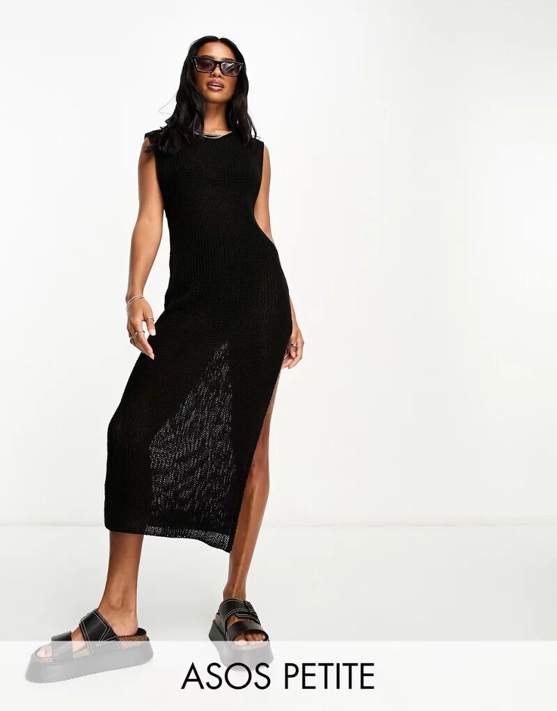 

Черное платье миди в рубчик с напуском ASOS DESIGN Petite