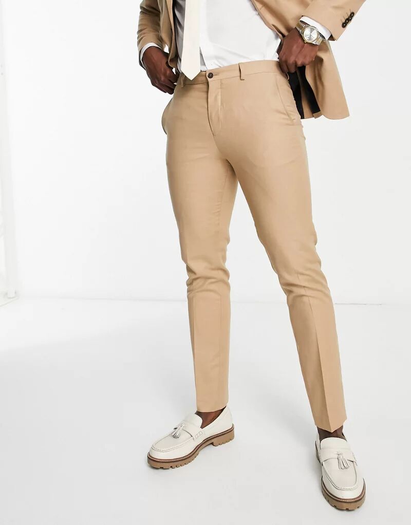 Костюмные брюки Jack & Jones Premium песочного цвета очень облегающего кроя