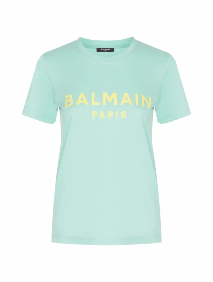 Хлопковая футболка с логотипом Balmain, зелёный
