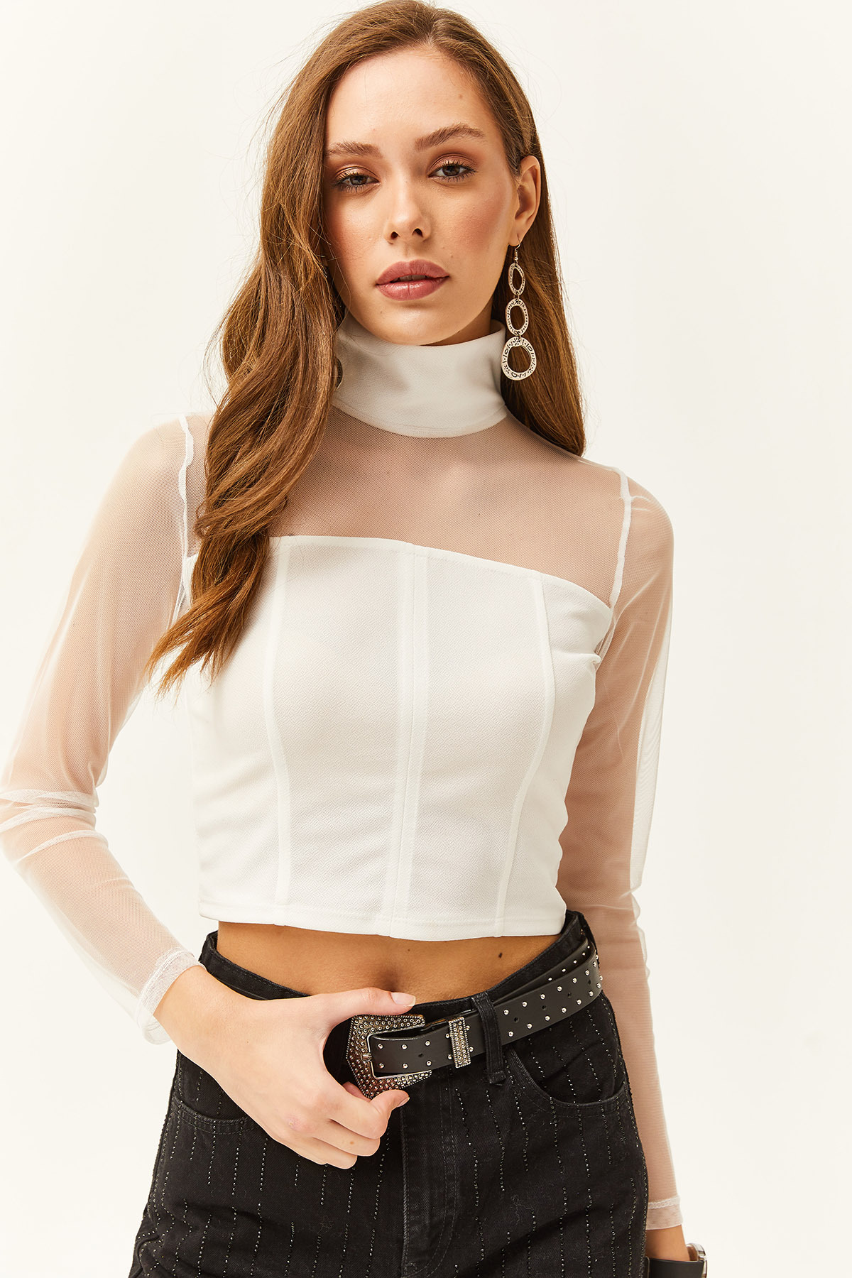Женская белая укороченная блузка с вырезом на спине Olalook, белый