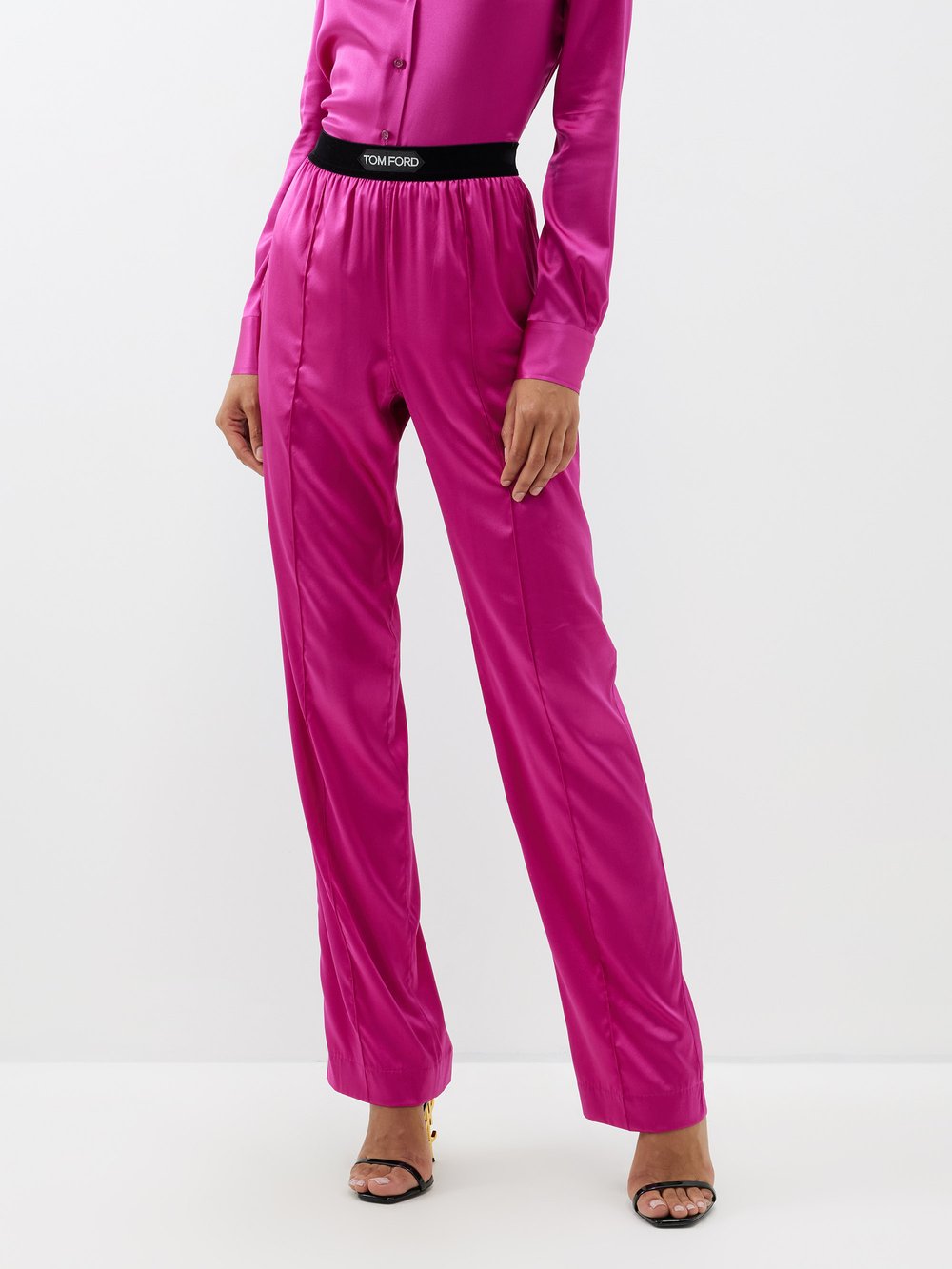 Брюки из смесового шелка с логотипом на поясе Tom Ford, розовый розовые классические пижамные штаны tom ford