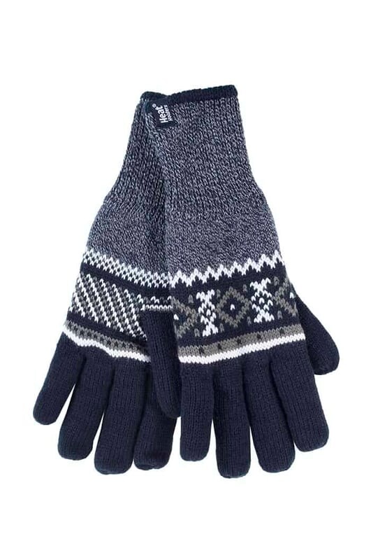 

Мужские вязаные теплые перчатки Nordic Fairisle с зигзагообразным узором в полоску на флисовой подкладке Heat Holders, синий