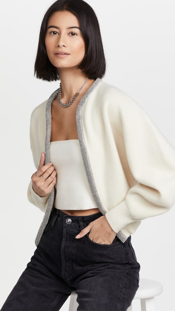 

Кардиган Alexander Wang Cropped with Crystal Tubular Neckline, слоновая кость