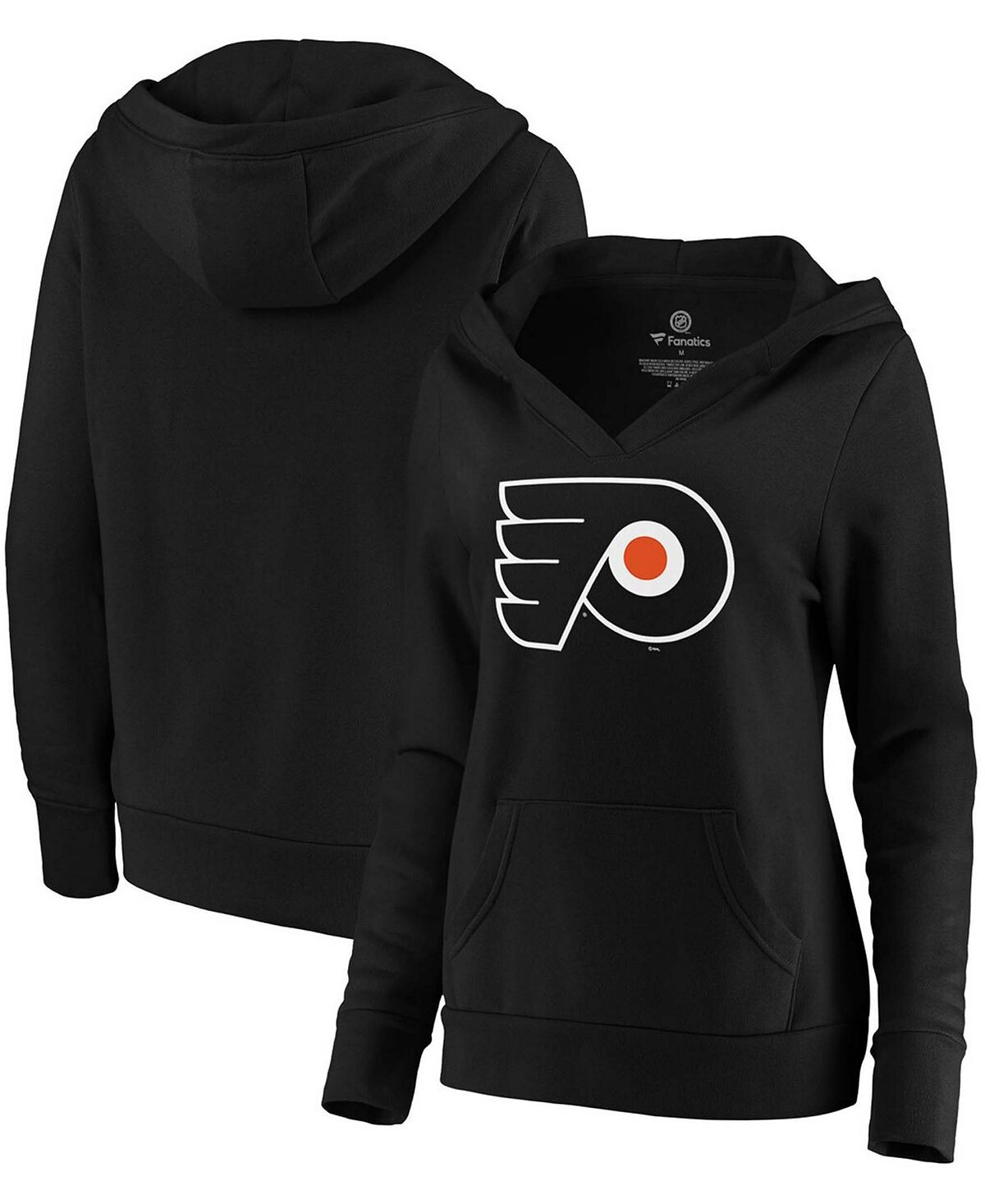 

Черный пуловер с капюшоном и v-образным вырезом с логотипом Philadelphia Flyers размера плюс Fanatics, черный