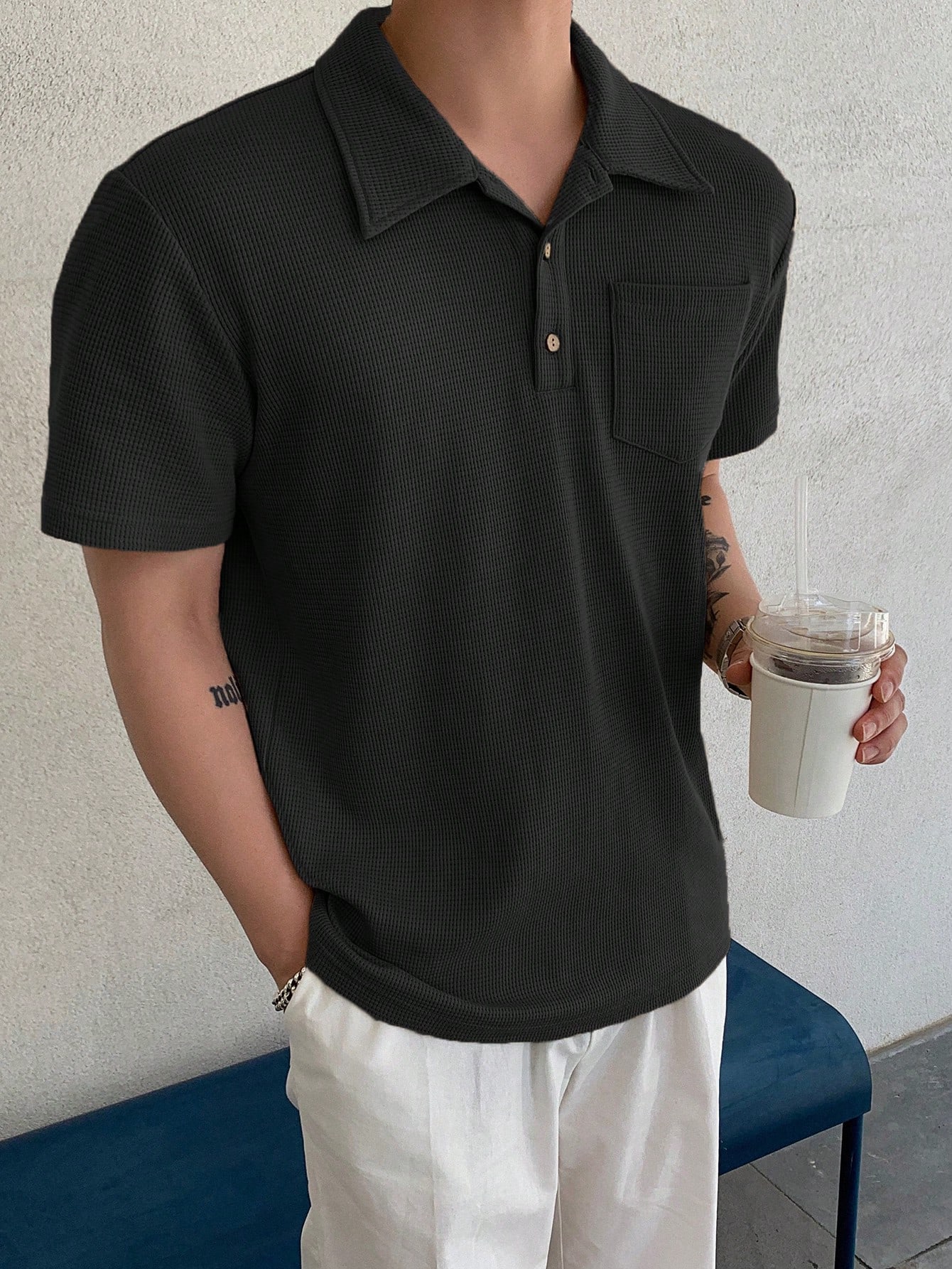 цена DAZY Мужская однотонная рубашка поло с коротким рукавом на лето, черный