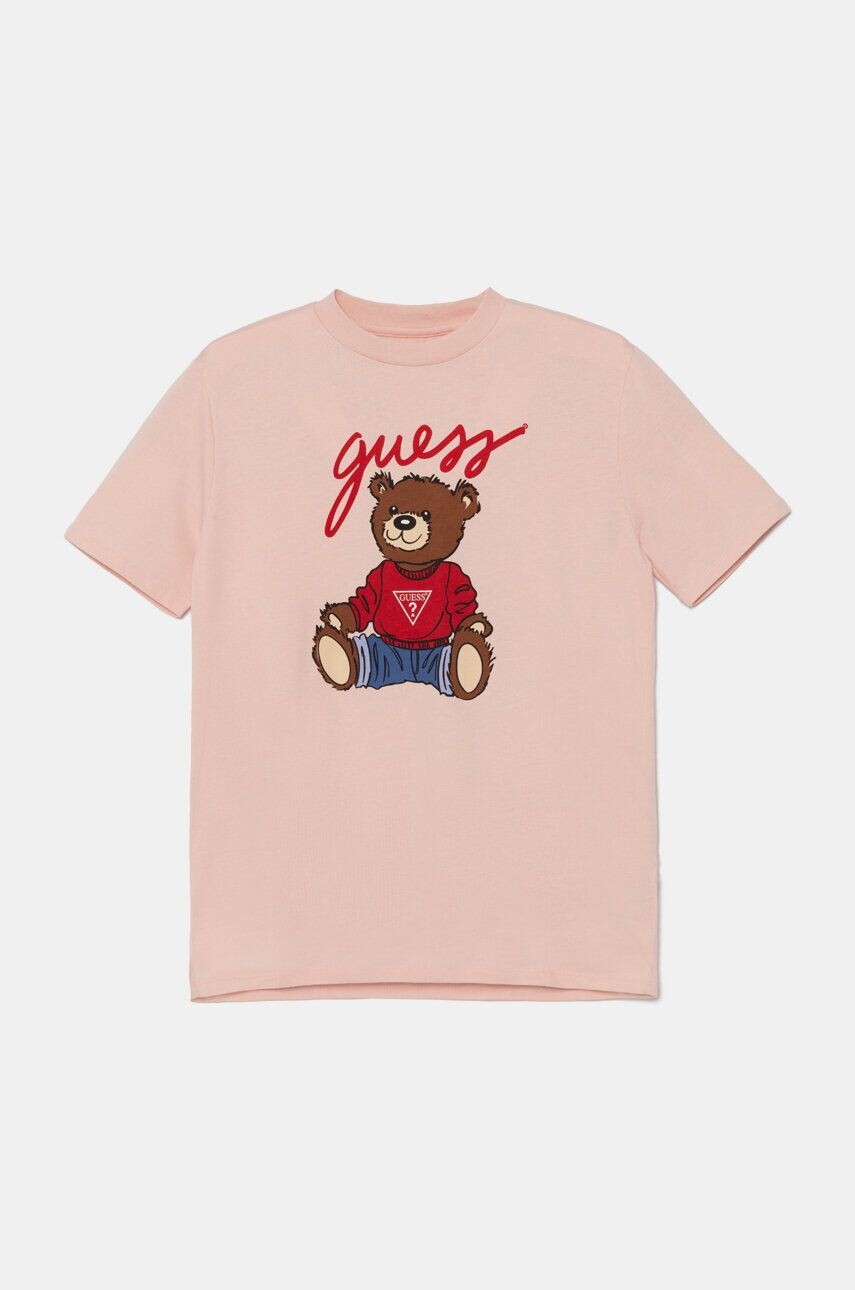 

Детская хлопковая футболка Guess, розовый