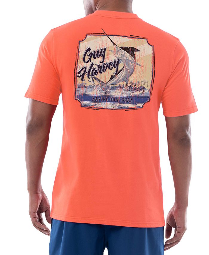 Мужская футболка с короткими рукавами и карманами с круглым вырезом Guy Harvey, цвет Living Coral мужская толстовка с капюшоном scribble marlin cationic performance guy harvey синий